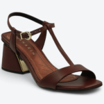 R Sandália Ramarim Marrom Salto Médio Bloco T-Strap 2528102