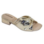 Tamanco Comfortflex Salto Bloco Baixo Dourado 2555302