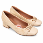 Scarpin Usaflex Salto Bloco Detalhe Fivela AL0803