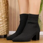 Bota Mariotta Knit Salto Médio Bloco Calce Fácil 20811-01 - Imagem 3