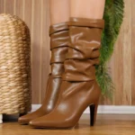 Bota Mariotta Cano Médio Feminina Amassada Enrugada 20845-01 - Imagem 3