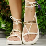 Sandália Ramarim Flatform De Amarrar Tiras Corrente 2555103 - Imagem 2